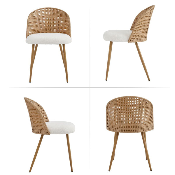 English Elm Solid Wood Extendable Dining Set with Woven Rattan Chairs Bohemian Organic Style W3590S00016