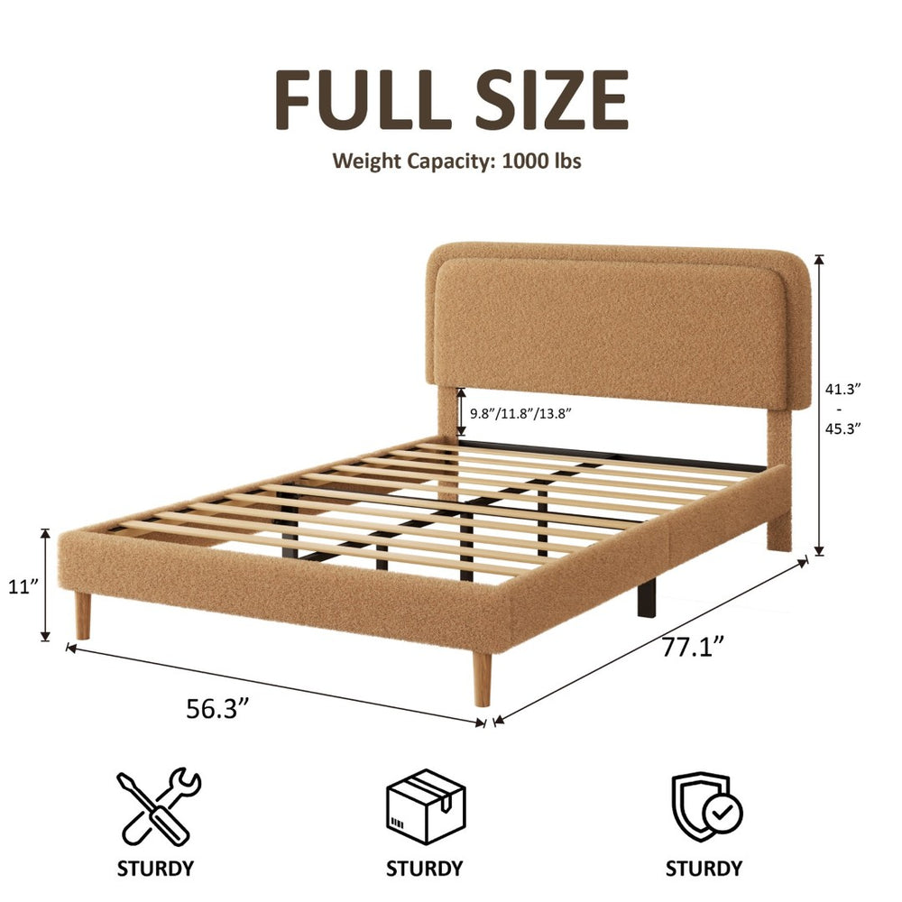English Elm Full Size Velvet Tufted Platform Bed Adjustable Headboard Steel Slat Base Easy Assembly Brown W5239P502750
