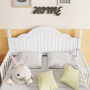 English Elm Twin Solid Wood Platform Bed with Guardrail for Kids, Low-Profile Sturdy Pine Frame, Safe Sleep Solution White 45.75 L x 26 W x 6.5 H W2593P339596