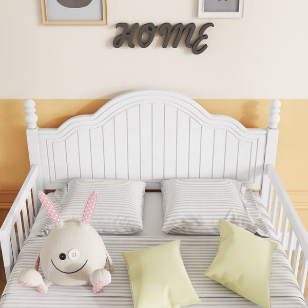 English Elm Twin Solid Wood Platform Bed with Guardrail for Kids, Low-Profile Sturdy Pine Frame, Safe Sleep Solution White 45.75 L x 26 W x 6.5 H W2593P339596