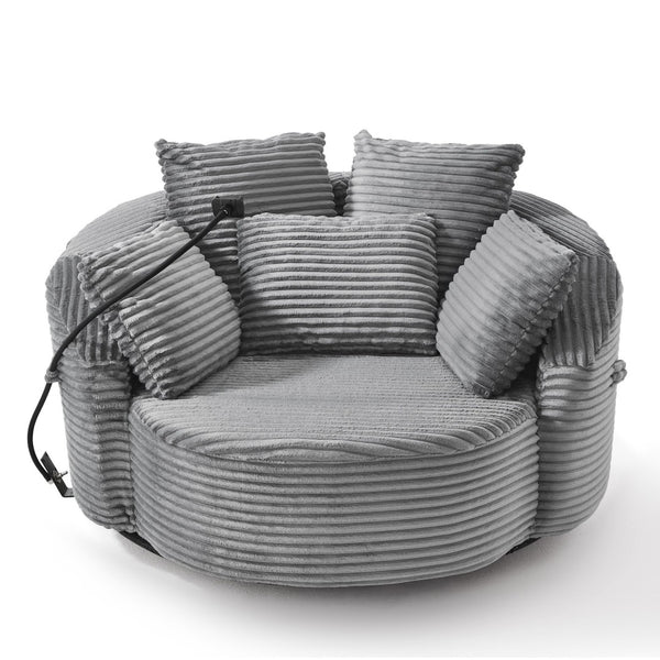 English Elm Swivel Barrel Accent Chair Chenille Tufted Round Club Seat for Living Room Lounge Grey N719S002320E