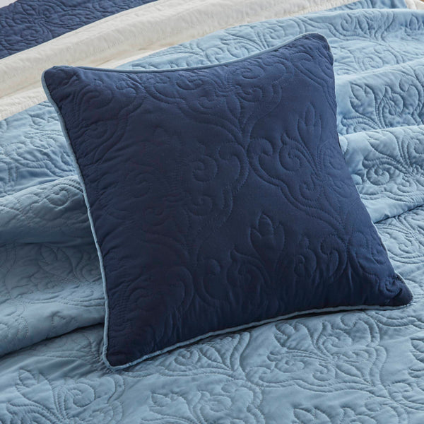 English Elm 7-Piece Full/Queen Quilt Set Navy with Euro Shams & Decorative Pillows, Brushed Microfiber Comfort Multicolor 15.35 L x 17.72 W x 9.45 H B035P408224