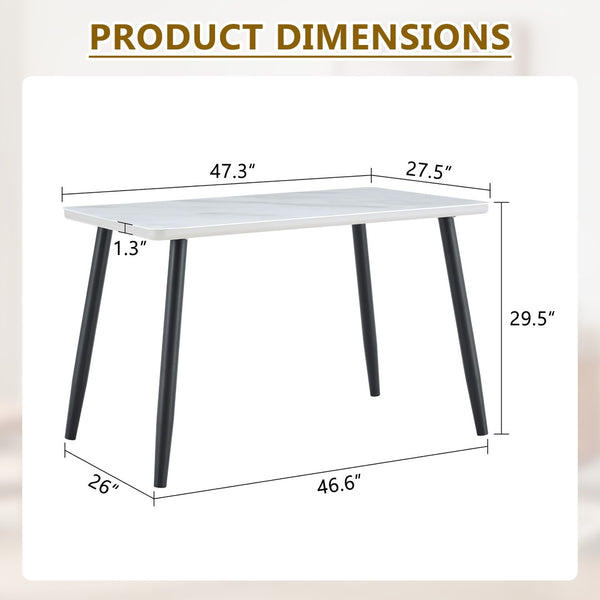 English Elm Modern Marble Look Tempered Glass Dining Table Seats Six with Tapered Black Metal Legs W1151S04621