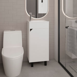 English Elm Bathroom Sleek Single-Door Vanity with Integrated Sink — Modern Minimalist Engineered Wood Storage, Durable & Eco-Friendly White 33.86 L x 18.9 W x 11.42 H B097P296886