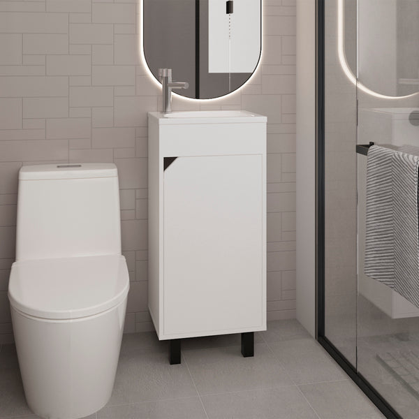 English Elm Bathroom Sleek Single-Door Vanity with Integrated Sink — Modern Minimalist Engineered Wood Storage, Durable & Eco-Friendly White 33.86 L x 18.9 W x 11.42 H B097P296886