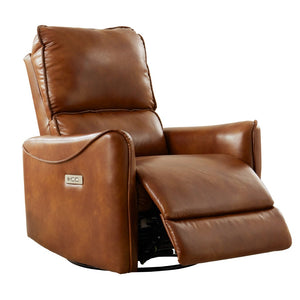 English Elm Brown Air Leather Power Recliner Rocker Swivel Chair for Living Room or Media B2766P488714
