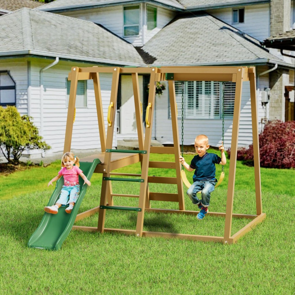 English Elm Epic Backyard Playset with Slide Dual Swings Sandbox and Fir Wood Frame W2992P246442