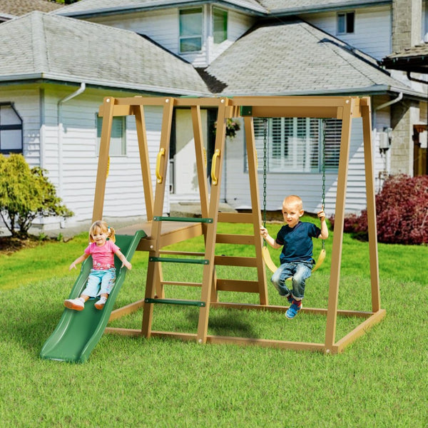 English Elm Epic Backyard Playset with Slide Dual Swings Sandbox and Fir Wood Frame W2992P246442