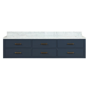 English Elm Blue Double Bath Vanity 80" W With Carrara Marble Top - Elegant Solid Wood Design & Easy Installation B2731P258108