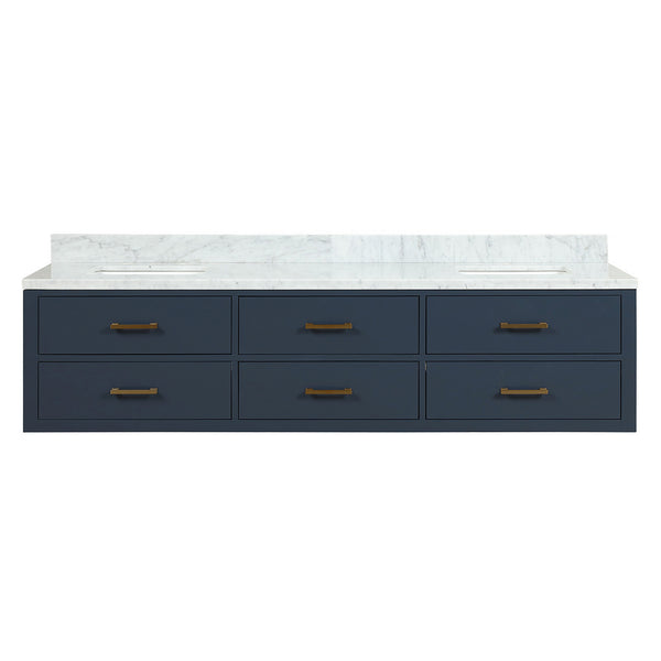 English Elm Blue Double Bath Vanity 80" W With Carrara Marble Top - Elegant Solid Wood Design & Easy Installation B2731P258108