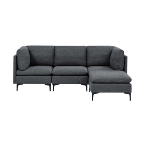 English Elm Linen Upholstered Modular Sectional Sofa with Tall Black Metal Legs for Living Room Dark Gray B2748S00108