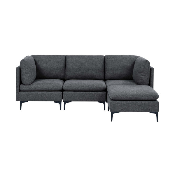 English Elm Linen Upholstered Modular Sectional Sofa with Tall Black Metal Legs for Living Room Dark Gray B2748S00108