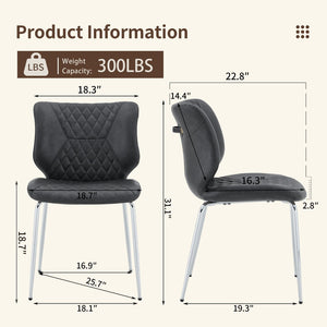 English Elm Dark Oil Waxed Faux Leather Dining Chair Set with Diamond Tufted High Back Metal Legs Dark Gray W3493P444883