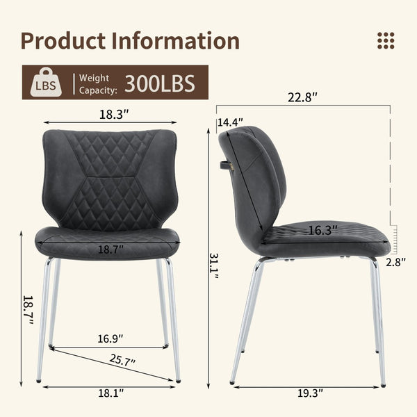 English Elm Dark Oil Waxed Faux Leather Dining Chair Set with Diamond Tufted High Back Metal Legs Dark Gray W3493P444894