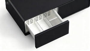 English Elm Modern Coffee Table with Built in Fridge Power Outlets and 135l Cold Storage Black W1172P483602