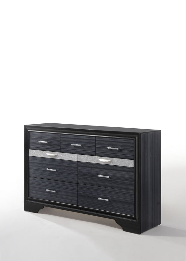 English Elm Naima Modern Textured Finish Dresser with Felt-Lined Jewelry Drawer, Silver Pulls, Smooth Glide Black 66 L x 20 W x 43 H B2726P261245
