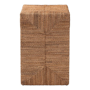 English Elm Round Handwoven Rattan Drum Side Table Organic Wicker Accent for Living or Sunroom B2750P467769