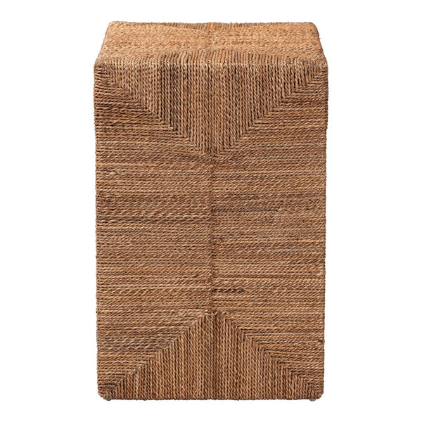 English Elm Round Handwoven Rattan Drum Side Table Organic Wicker Accent for Living or Sunroom B2750P467769