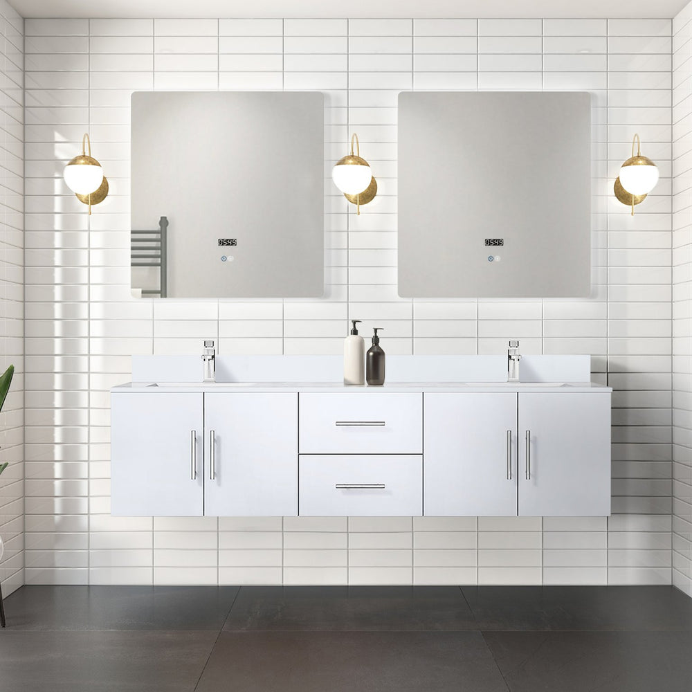 English Elm Glossy Solid Wood Double Bath Vanity 72" W x 22" D with White Quartz Top, Soft-Close Drawers, Ample Storage and Scratch-Resistant Surface B2731P258711