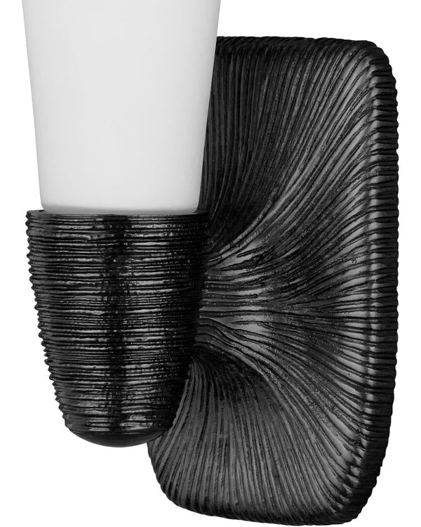 Currey & Company Bonaz Brass Bath Wall Sconce - Sculptural Design With Soft Glow, Dimmable And Damp Rated Accent Light Black Glass ,Brass 5800-0068-currey-company