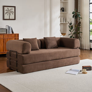 English Elm Convertible Sleeper Sofa Bed Corduroy 4-in-1 Folding Floor Couch with 35D Sponge Support and No-Assembly Brown W3434P378561