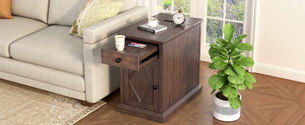 English Elm U-can Acacia Wood End Table with Usb Charging Station Drawer and Cabinet Storage Antique Espresso N724P353565P
