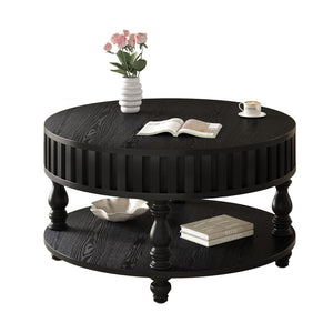 English Elm Farmhouse Fluted Square Coffee Table with Flip Top Hidden Compartment and Open Shelf Black W1445P370482