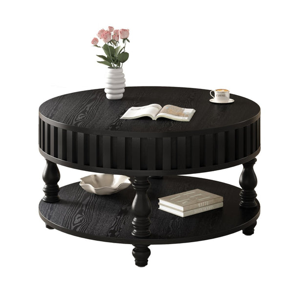 English Elm Farmhouse Fluted Square Coffee Table with Flip Top Hidden Compartment and Open Shelf Black W1445P370482