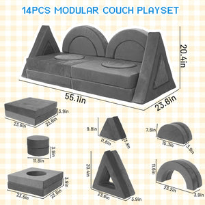 English Elm 14pcs Modular Foam Play Couch Set Convertible Toddler Fort Builder for Playrooms Dark Gray T5880P493439