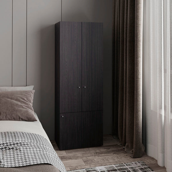 English Elm Home 3 Door Closet System Black – Compact Freestanding Storage with Five Fixed Shelves for Small Rooms and Laundry B070P351124