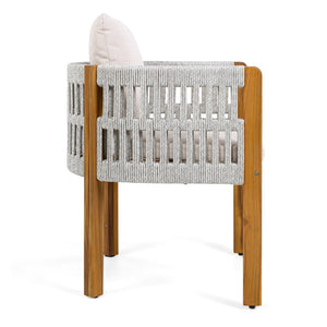 English Elm Acacia Wood Outdoor Dining Chair Set with Rope Arms and Waterproof Cushions N779P279983H