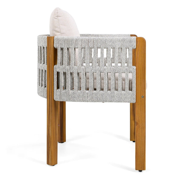 English Elm Acacia Wood Outdoor Dining Chair Set with Rope Arms and Waterproof Cushions N779P279983H