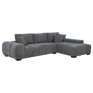 English Elm Plather Luxe Upholstered Sectional with Right Chaise, Grid-Tufted Reversible Cushions & Sturdy Block Legs Charcoal grey B062S01356
