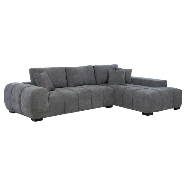 English Elm Plather Luxe Upholstered Sectional with Right Chaise, Grid-Tufted Reversible Cushions & Sturdy Block Legs Charcoal grey B062S01356