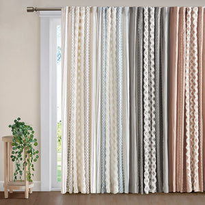 JLA Home INK+IVY - Cotton Imani Curtain Panel — Ivory Geometric Print with Tufted Chenille Stripe, Lined OEKO‑TEX Privacy II40-1344