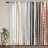 INK+IVY Imani Mid-Century Cotton Printed Curtain Panel with Chenille Stripe and Lining II40-1295 White/Navy