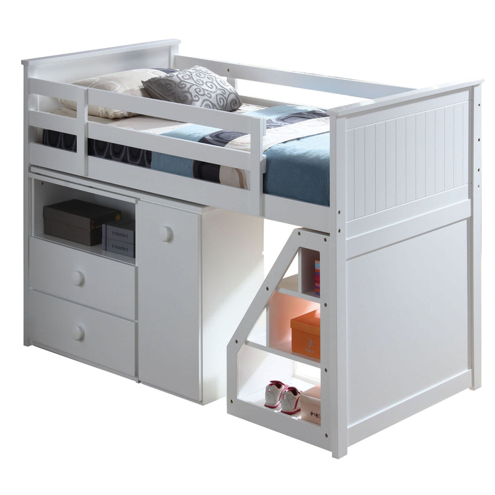 English Elm White Twin Loft Bed with Built-In Desk, Chest & Storage Ladder — Convertible Swivel Desk, Sturdy Slats, Smooth Drawers B062S00463