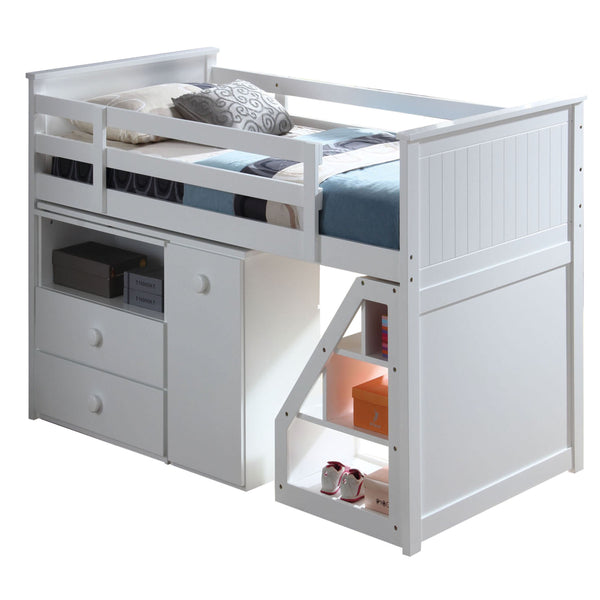 English Elm White Twin Loft Bed with Built-In Desk, Chest & Storage Ladder — Convertible Swivel Desk, Sturdy Slats, Smooth Drawers B062S00463