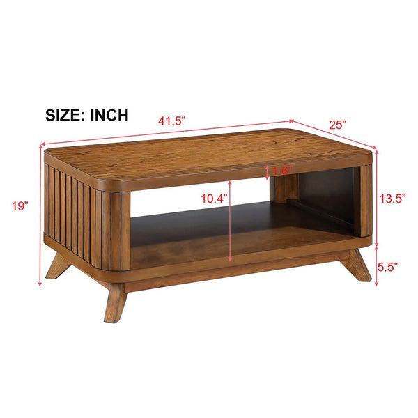 English Elm Rectangular Walnut Coffee Table Solid Pine Legs Open Shelf Family Living Room W1202P177315