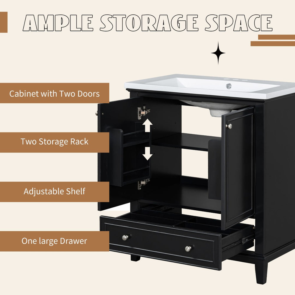 English Elm 30" Matte Black Bathroom Vanity Base Solid Wood Frame Mdf Storage Cabinet Modern N725P186143B