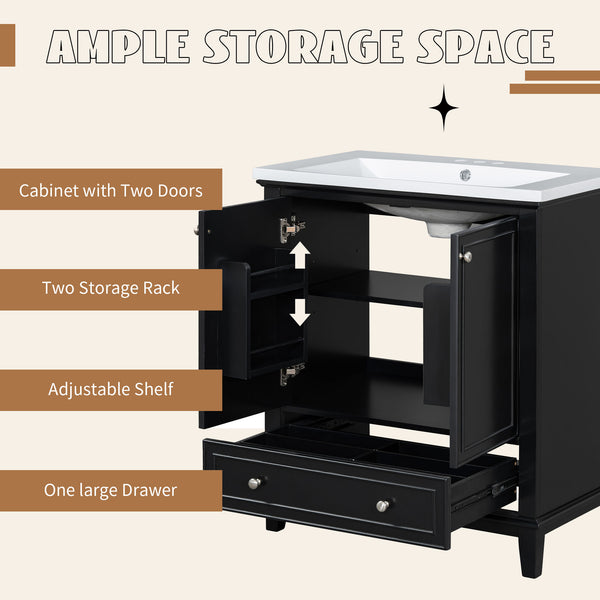 English Elm 30" Bathroom Vanity With Sink Combo - Modern Black Cabinet, Spacious Storage & Durable Design SY999606AAB-6