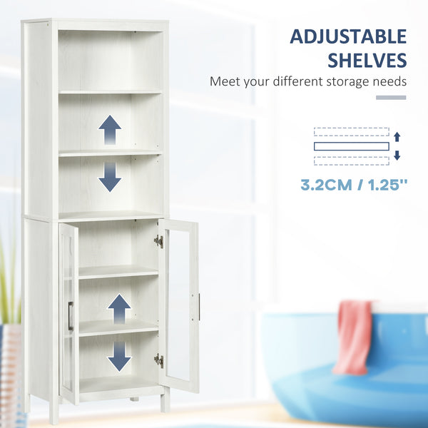 English Elm kleankin Tall Bathroom Cabinet with Glass Doors & 3-Tier Shelves, Freestanding Linen Tower, White W2225P173987