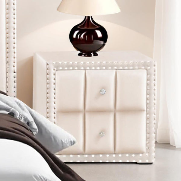 English Elm Contemporary Full Bedroom Set Channel Tufted Upholstered Bed with Led and Nightstands Beige B2741S00776