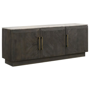English Elm Metzger Marble Top Sideboard with Checkerboard Doors and Mango Wood Storage B062S01481