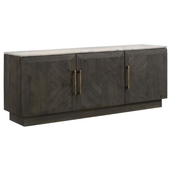 English Elm Metzger Marble Top Sideboard with Checkerboard Doors and Mango Wood Storage B062S01481