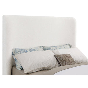 English Elm Vindra Cream Queen Sleigh Bed with Textured Upholstery, Sheltered Silhouette & Medium Wood Trim — Elegant Modern Bedroom Centerpiece B062S01060