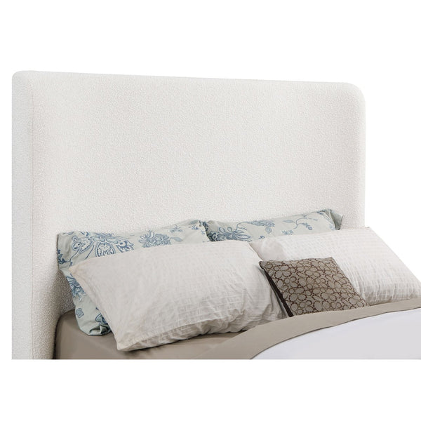 English Elm Vindra Cream Queen Sleigh Bed with Textured Upholstery, Sheltered Silhouette & Medium Wood Trim — Elegant Modern Bedroom Centerpiece B062S01060