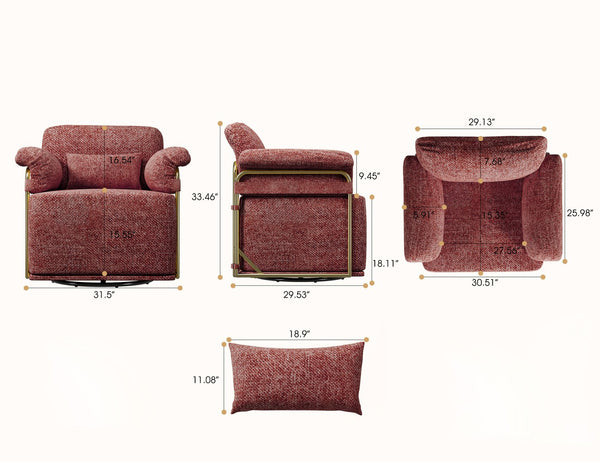 English Elm 360 Degree Square Swivel Accent Chair - Plush Fluffy Fabric Armchair With Gold Legs For Modern Spaces W2012P319078