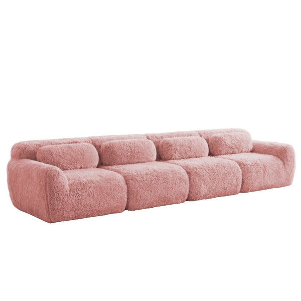 English Elm 149'' Plush Modular Cloud Sofa Boneless Ergonomic Design for Home Theater Lounge Pink W714S01562