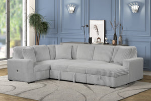 English Elm Grande Modern Sectional Sofa with Sleeper, Built-In USB-C & Chaise Storage in Elegant Gray B009S01893